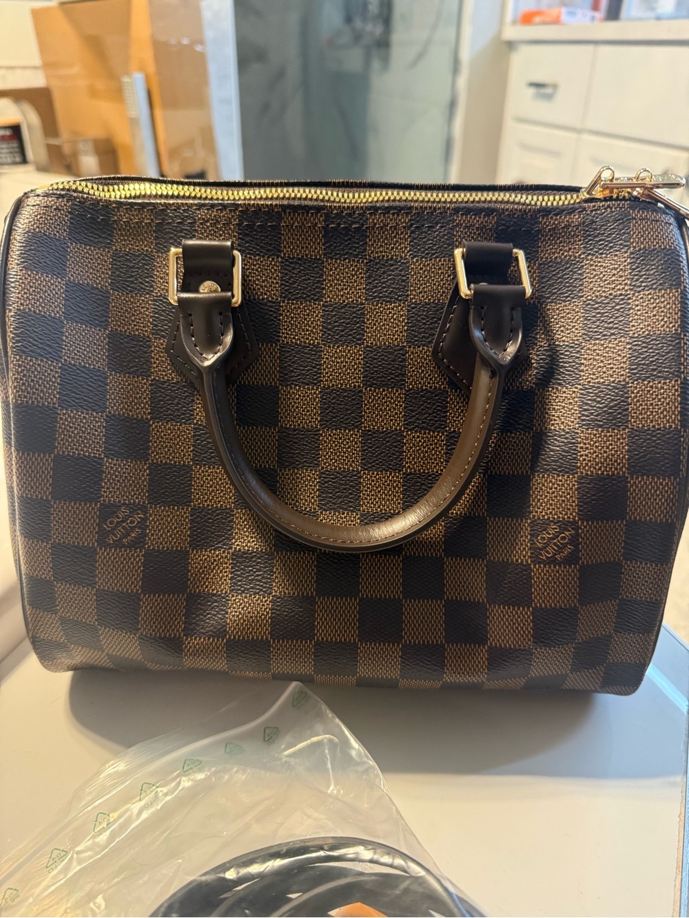 Designer-Inspired Brown Checker Crossbody Satchel